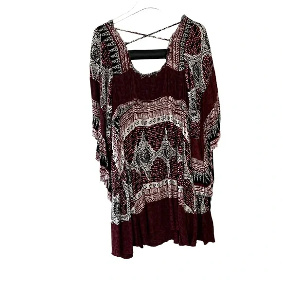 Free People Heart of Gold Brown Boho Peasant Dramatic Sleeve Short Dress Small - Picture 12 of 13